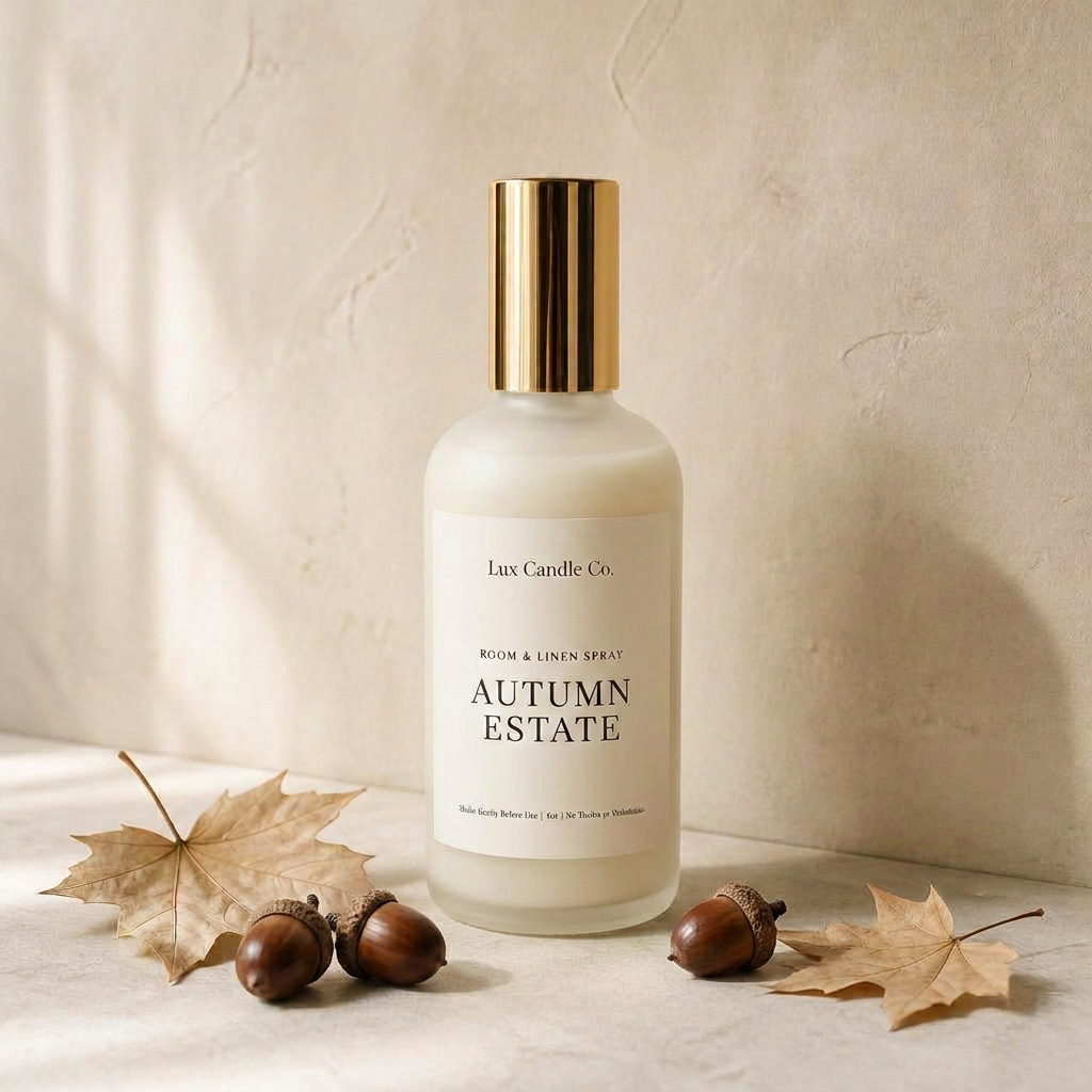 Autumn Estate Room & Linen Spray in black swirl jar