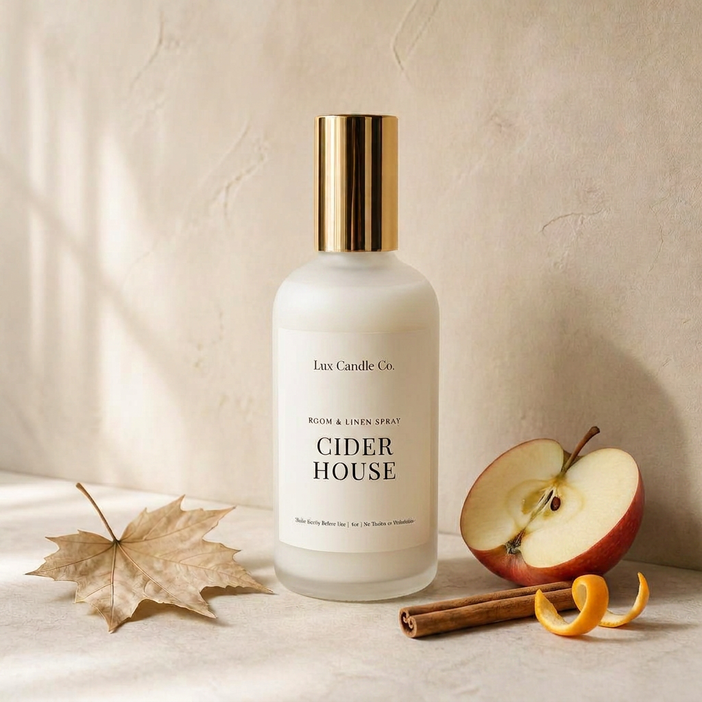 Cider House Room & Linen Spray in black swirl jar