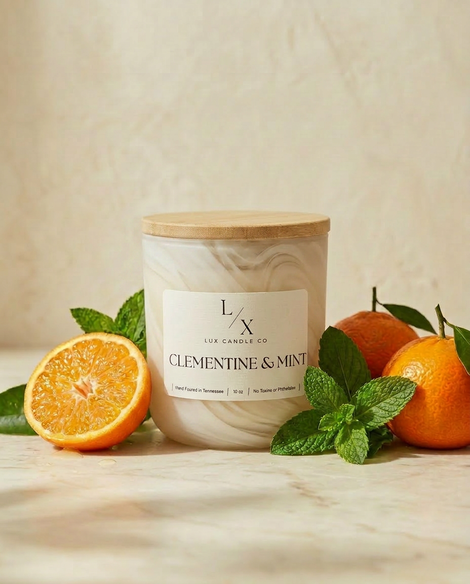 Clementine & Mint in white swirl jar