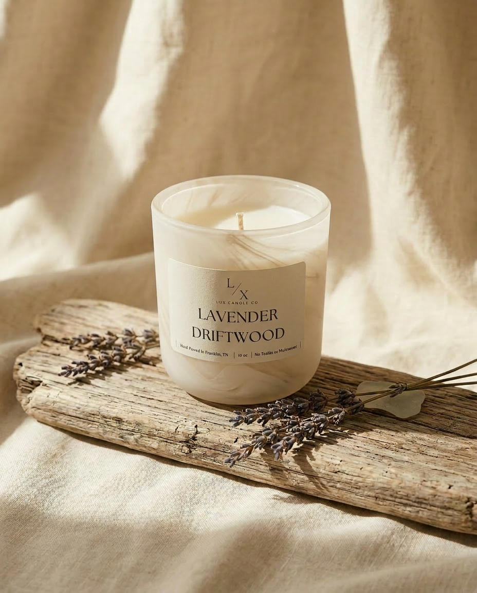 Lavender Driftwood in white swirl jar